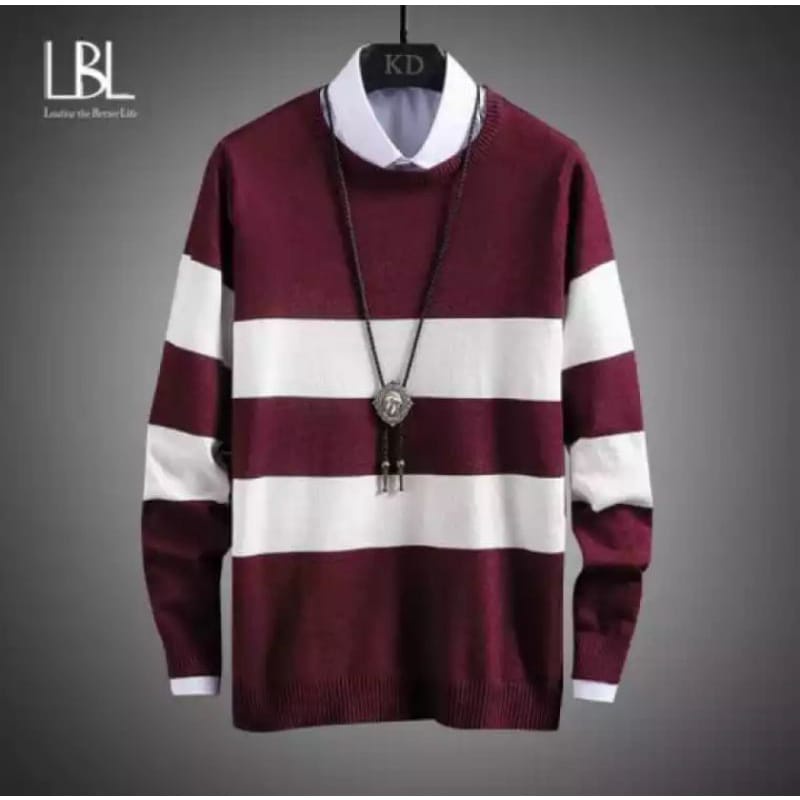 SWEATER RAJUT PRIA  / WANITA O NECK BAHAN RAJUT  KERAH PENDEK TURTLE NECK STRIPE