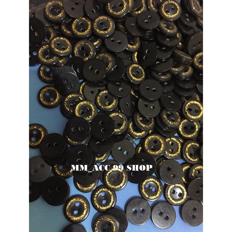 144PCS Kancing Baju 4 Lubang Hitam List gold/Hem/Kemeja 11mm/1,1cm/18L