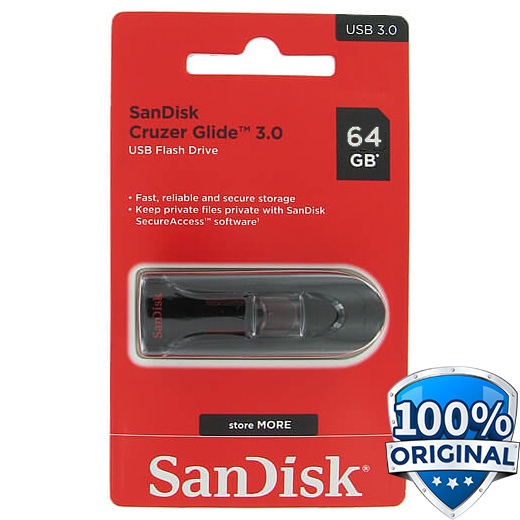 Sandisk Cruzer Glide USB 3.0 Flash Drive SDCZ600-064G - 64GB - SDFD2PBK Black