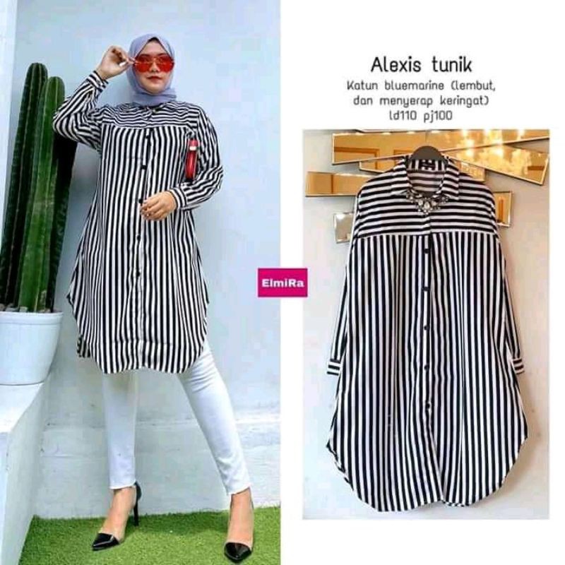 Tunik Alexa | Tunik Salur Jumbo Ld 120 | Baju Atasan Wanita Hijab | Baju Tunik Kasual Big Size Jumbo XXL