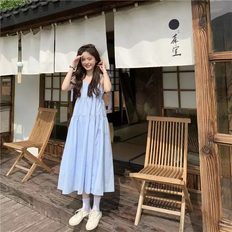 BEFAST - ZEC OOTD Wanita Dress SISI / Midi Tied Dress / Dress Kasual / Dres Maxy Wanita / Dress Kekiniaan Remaja Wanita / OOD Ala Style Korean Wanita / Terabru 2022 / Dress Polos Tak Berlengan