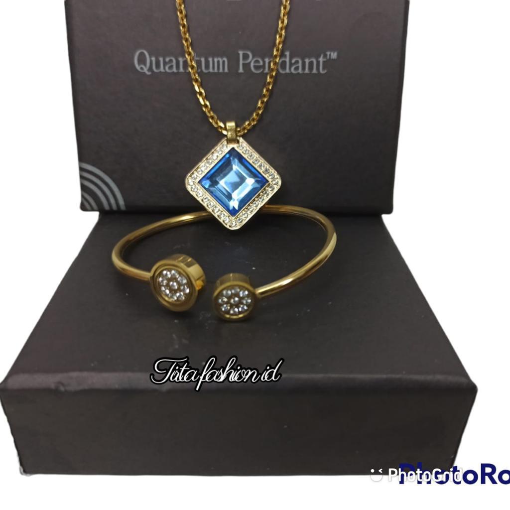 [PROMO TERBARU] 1 SET Kalung Kesehatan Quantum Pendant Permata Bio Energy - Gelang + Kalung+ Box + Sertifikat Card Original - COD