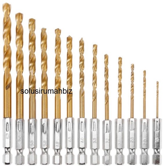 Mata Bor Power Drill Steel Titanium Hex Shank 13 pcs Bor Kayu Wood