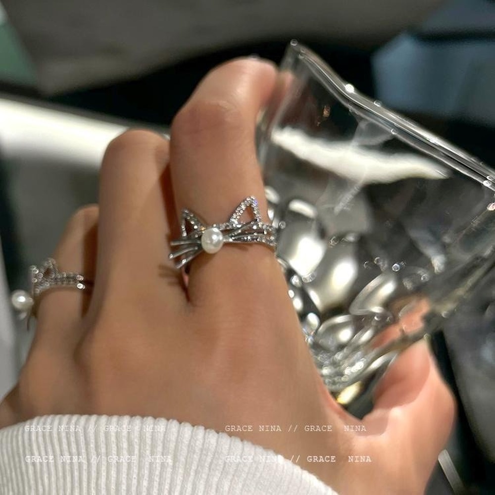 Cincin Model Terbuka Desain Kucing Lucu Gaya Simplemewah Untuk Wanita