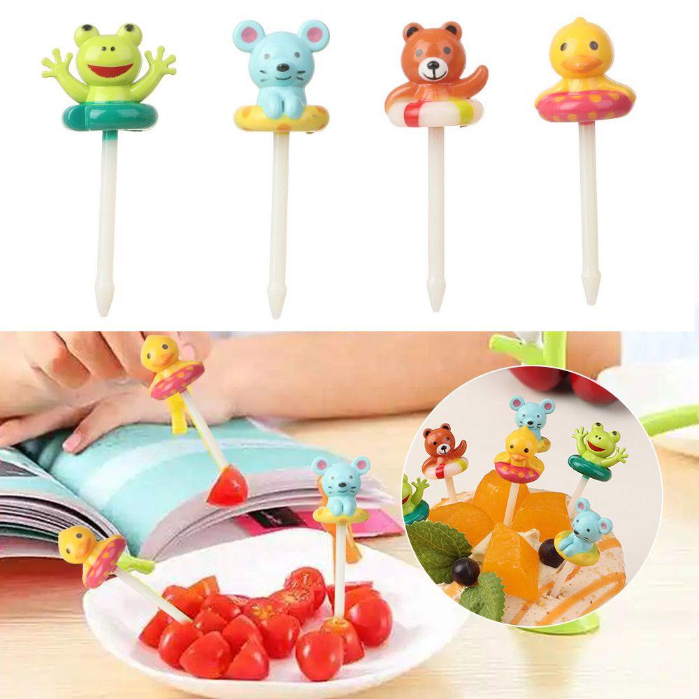 SOLIGHTER 8pcs/set Gift Children Fruit Forks Party Decoration Bento Crockery Kids Food Picks Plasic Tableware Reusable Cartoon Animal Koala Bear Duck Frog Toddler Dessert Cute Mini Toothpicks