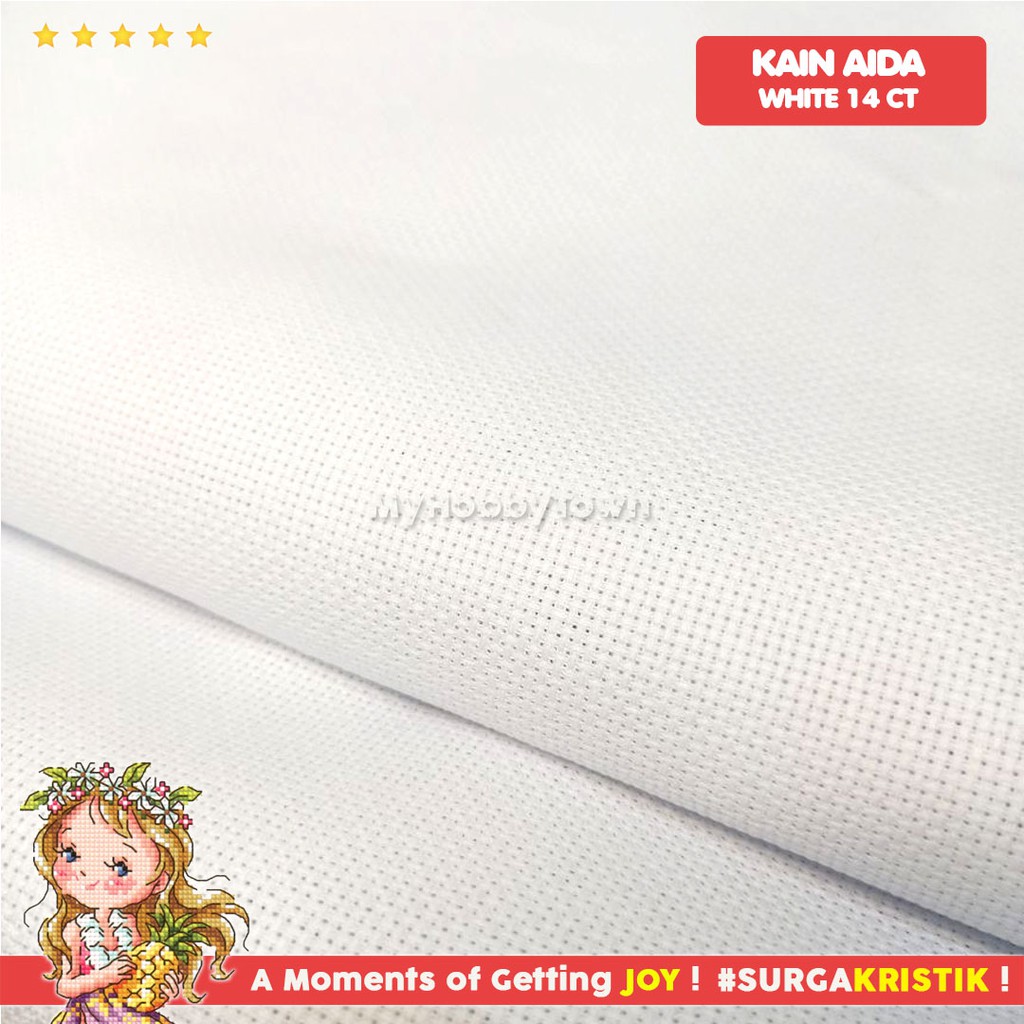 Kain Sulam Kristik Aida 14ct White Putih Lebar 150 cm