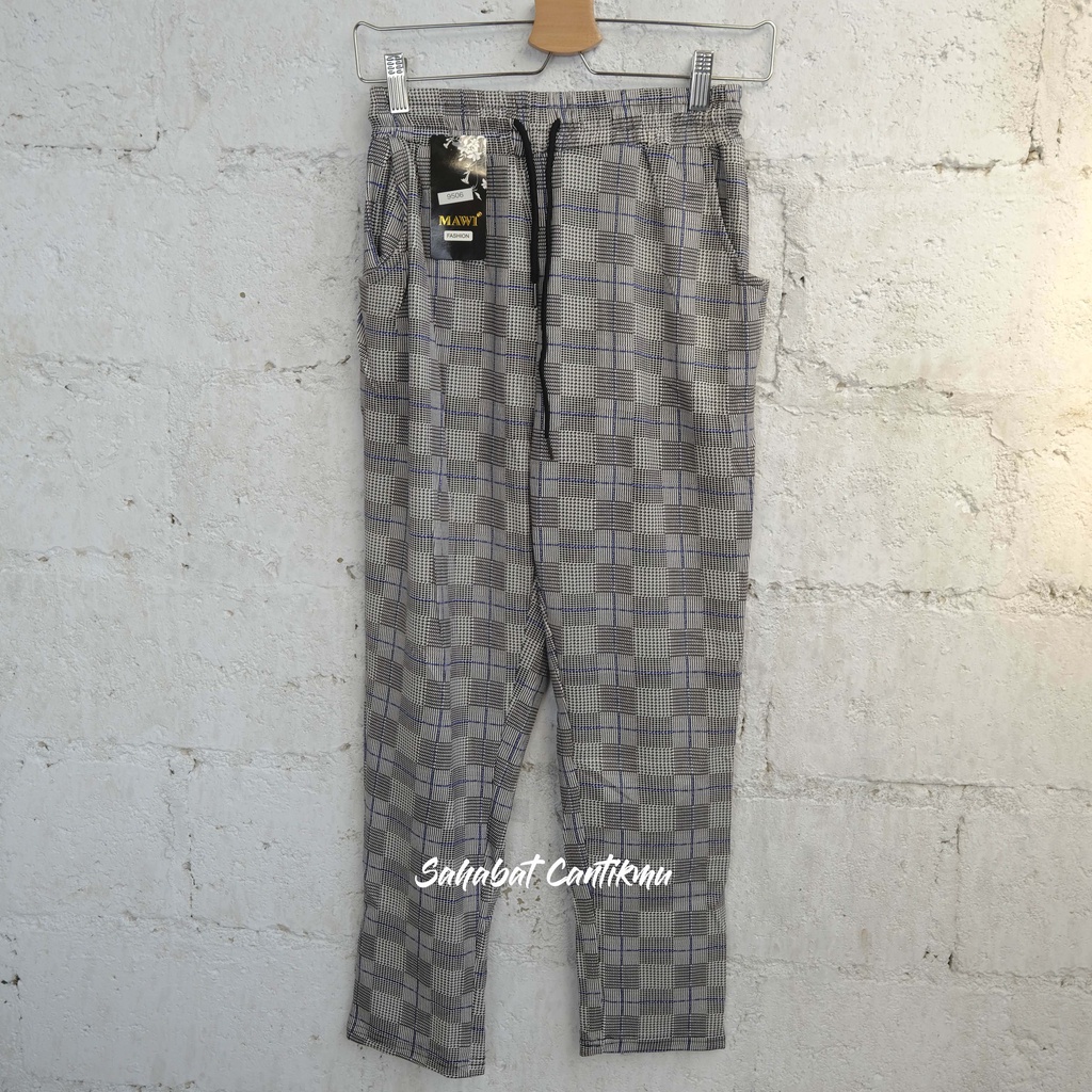 Celana Bahan Polyester Halus Motif Kotak Kotak Original by Mawi Fashion
