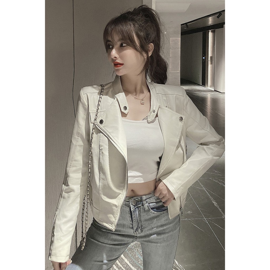 Baru Fashion Sexy Halter Blazer Kerah Mantel Pendek Slim FitPUKulit Wanita Panjang Lengan