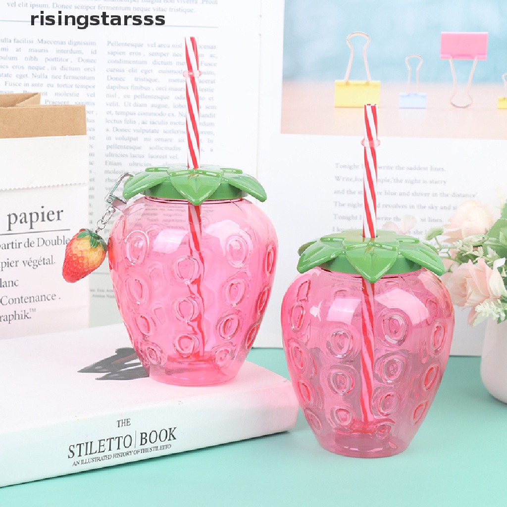 Rsid Span-new Musim Panas Kartun Strawberry Straw Cup Gelas Plastik Gadis Yang Indah Portabel Cangkir Air