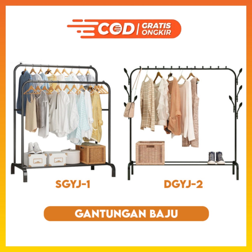 Rak Stand Hanger Double dan Stand Hanger Single Gantungan Baju Berdiri Kuat 40kg WHFURNITURE