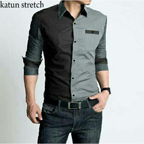kemeja pria kerja kantor formal warna grey lengan panjang model korea slimfit trendy kemeja pria di