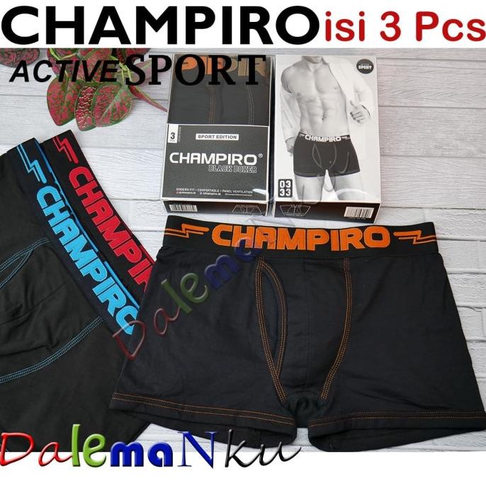 3 Helai Boxer Champiro Active Sport Black Edition