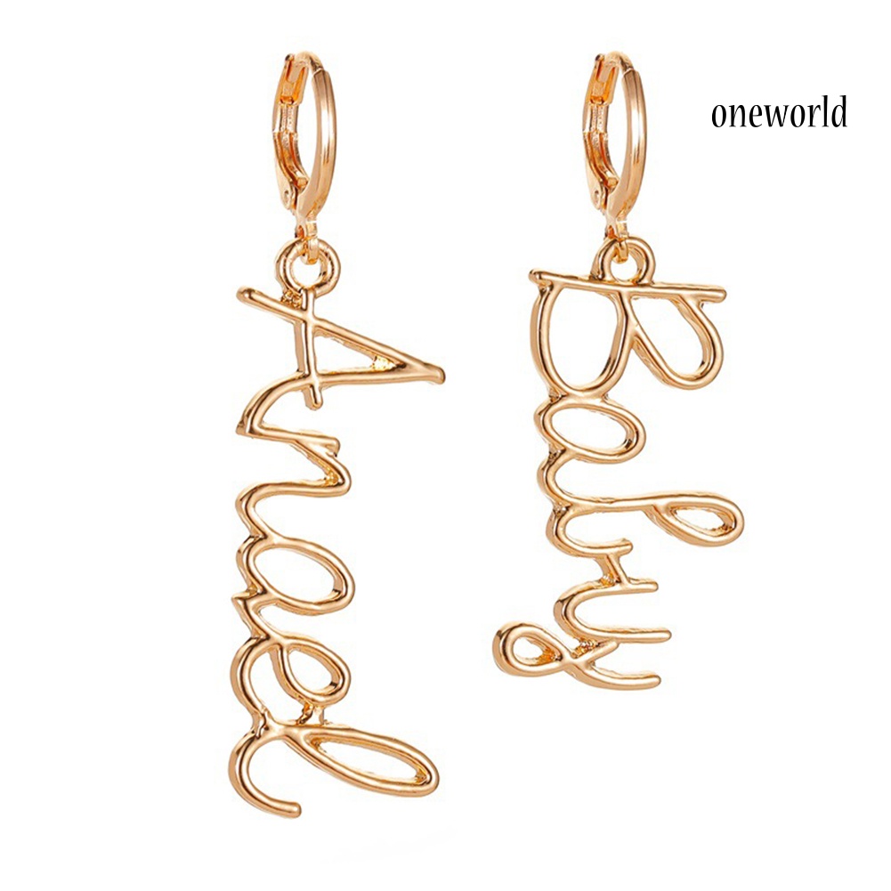 OW# Fashion Women Asymmetric Letter Angel Baby Fuck You Dangle Earrings Jewelry