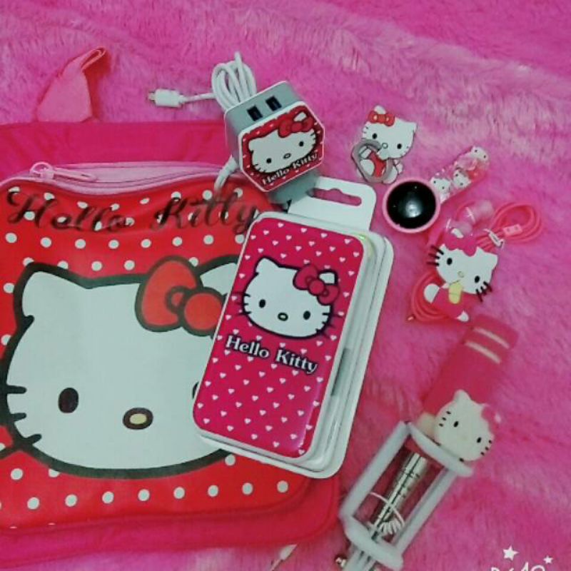 paket hello kity veger 6 (powerbank hansdfre charger iring tongsis superwide bag) 7barang