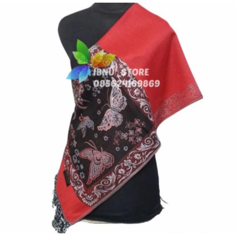 syal motif kupu-kupu || selendang motif kupu-,kupu || pashmina || scarf || shawl || syal