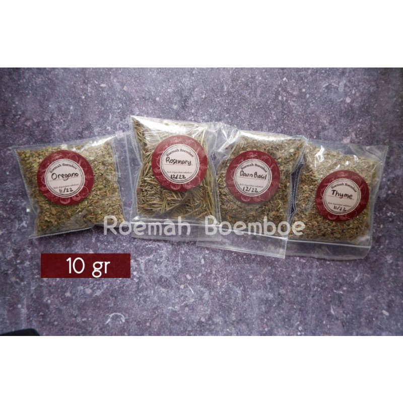 

Daun Basil Kering/ Rosemary/ Oregano/ Thyme Cairo Food - repack 10 gram
