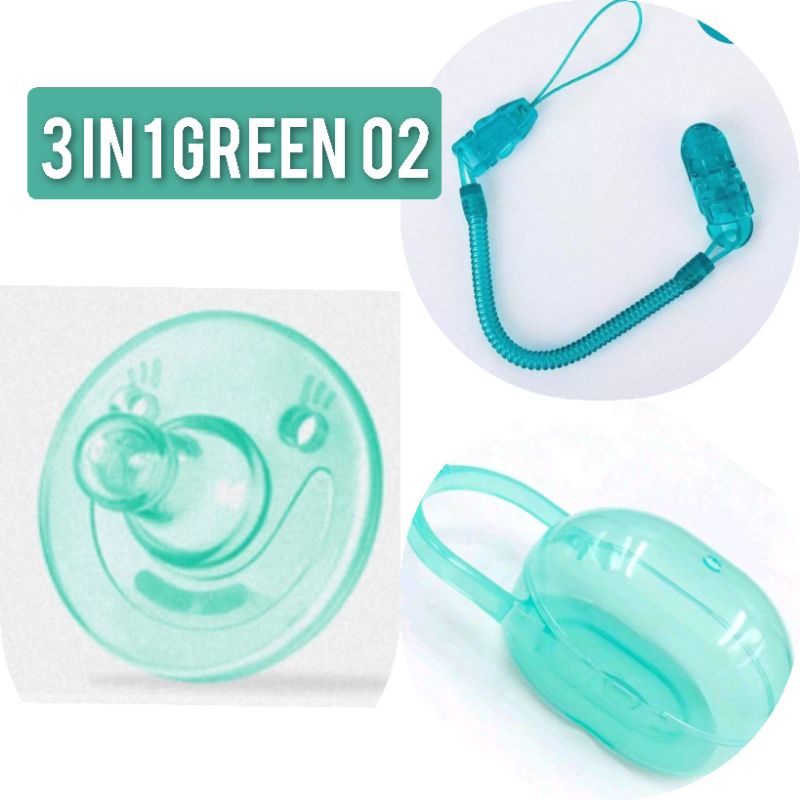Dot Bayi Empeng Bayi Silikon 3 in 1 set orthodontics bpa free Dot Empeng Bayi Silikon with box and chain-3 IN 1 GREEN 02