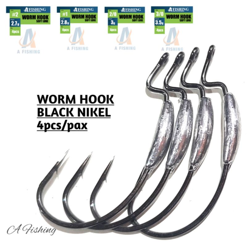 WORM HOOK #2 #1 2/0 3/0 A FISHING I SATU KOTAK ISI 4PCS