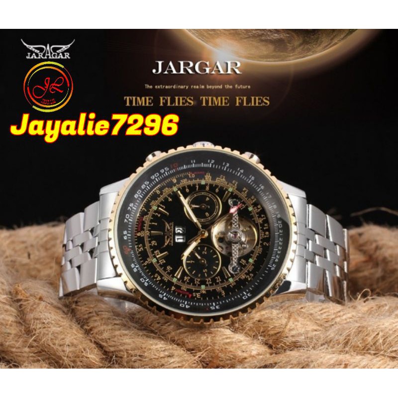 New JARAGAR Brand Big Face Three Dial Calendar Stainless Steel Tourbillon Automatic Watch