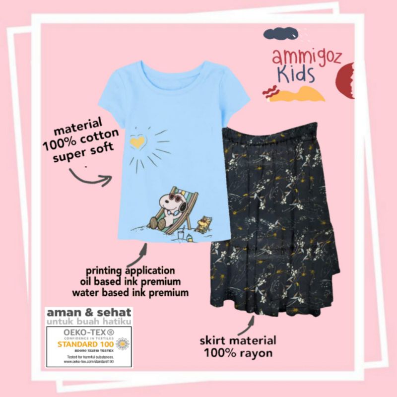 Ammigoz kids Girls Snoopy T-shirt and Skirt Set / Setelan Anak Perempuan Tshirt dan Rok Snoopy (4-14Y)-6