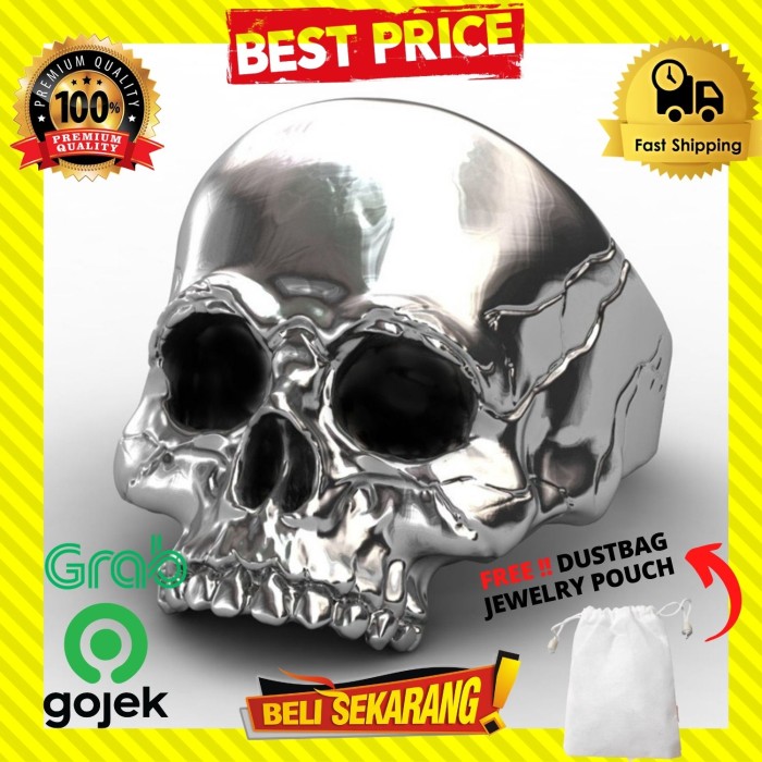 CINCIN PRIA TENGKORAK HOLLOW ROCK PUNK SILVER PERAK TITANIUM ASLI C167
