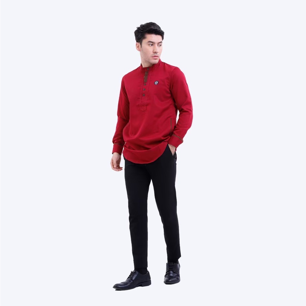 PROGRESS MAN baju koko pria lengan panjang koko kurta pangsi kemeja koko pria lengan panjang koko kurta pangsi baju kurta pangsi dewasa logo bordir Merah P4N9S101