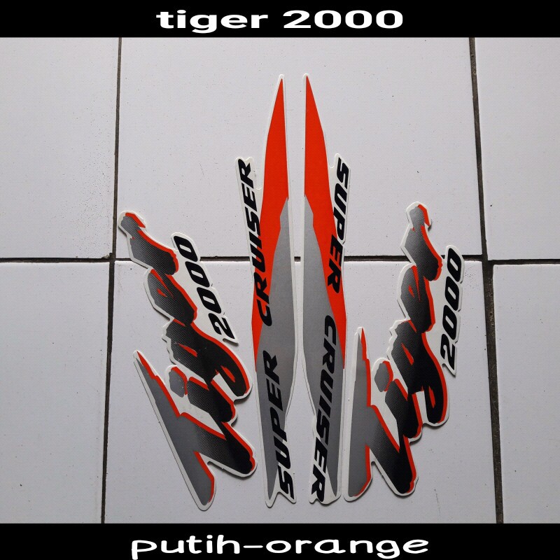stiker Striping Motor Tiger 2000 putih-orange