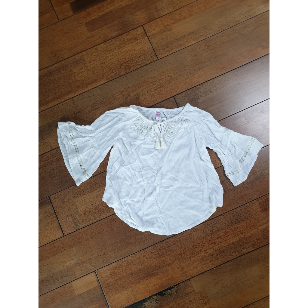 Preloved second Baju atasan tunik anak perempuan wanita little girl off white putih krem merk Justic