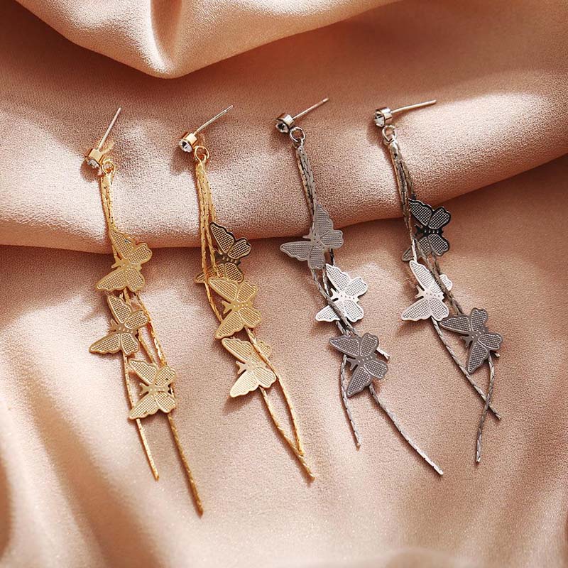 Anting Rumbai Panjang Desain Butterfly Bahan 925 Silver Needle Gaya Korea Untuk Perempuan