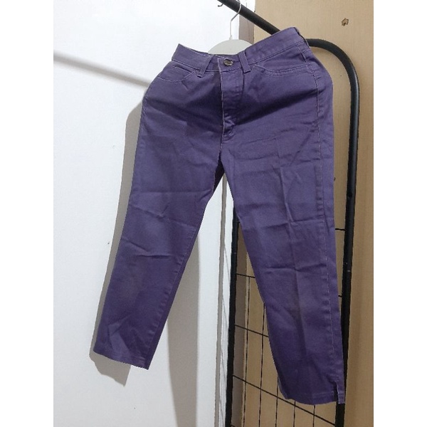 Celana jeans ungu denim katun 7/8 original brand something edwin preloved branded