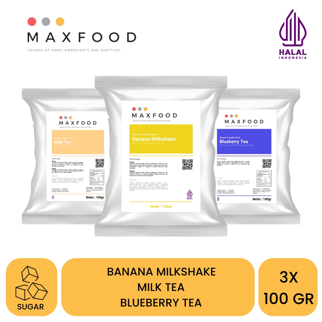 

MAXFOOD - Combo Bubuk Minuman 2 - Banana Milkshake, Milk Tea, Blueberry Tea (100 Gr X 3)