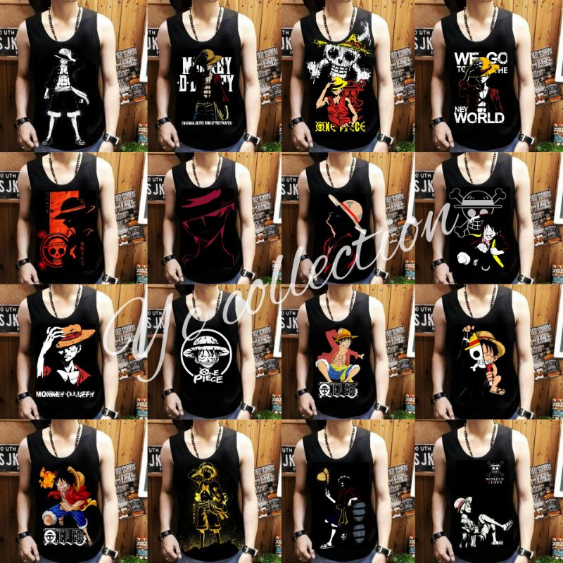 Jual Singlet pria motif Luffy gambar lengkap dan terbaru / ready ukuran