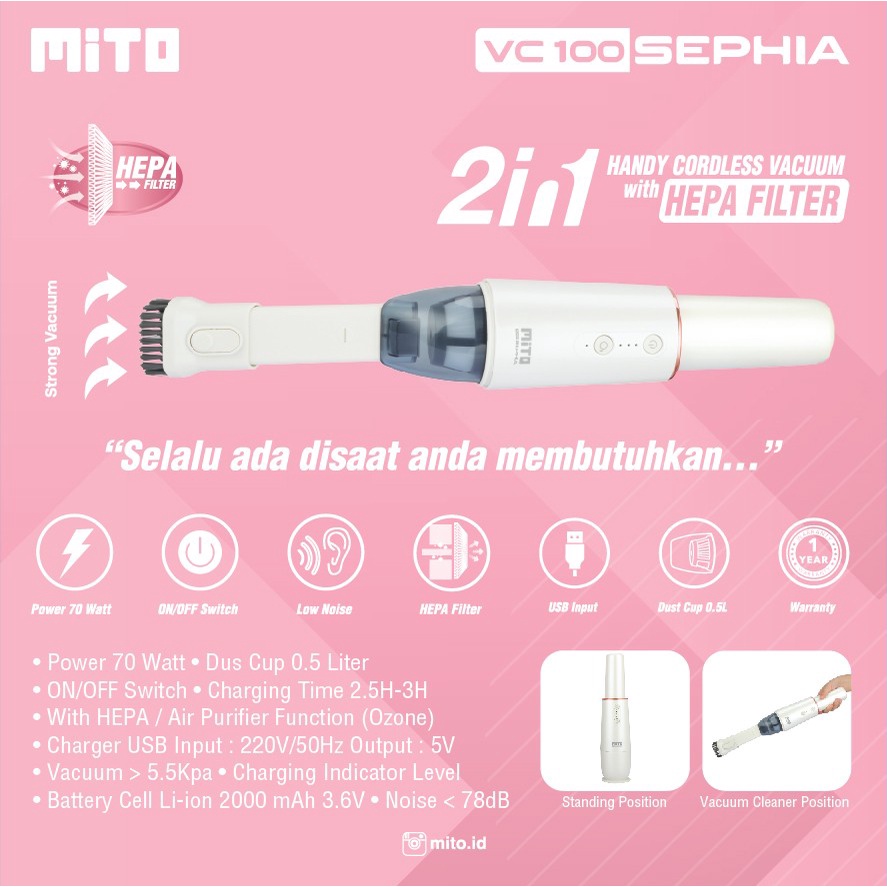 Mito Vacum Cleaner VC100 Sephia Penyedot Debu - White &amp; Black VC 100