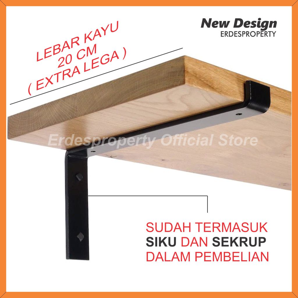 [EXTRA BESAR] Rak Dinding Ambalan Kayu Siku Buku Helm Bumbu Dapur Hiasan Dinding Lebar 20CM Jati Belanda