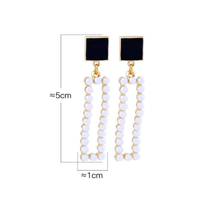 LRC Anting Tusuk Fashion Black Geometric Square 925 Sterling Silver Pearl Earrings D03304