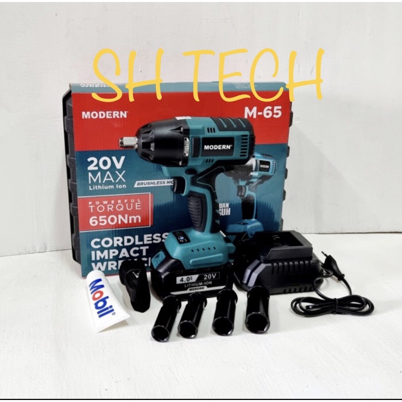 IMPACT WRENCH CORDLESS MODERN M65 M-65 MESIN PEMBUKA BAUT BATRE 650 NM