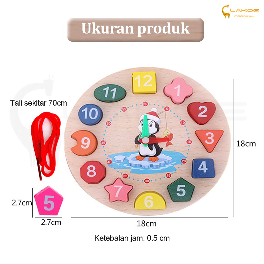 LAKOE Mainan edukasi puzzle kayu anak Penguin Beaded Clock wooden