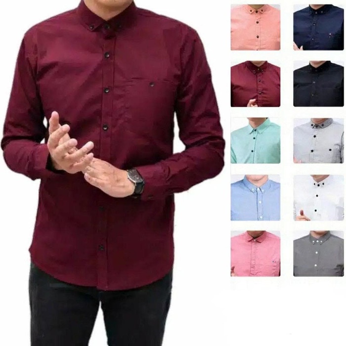 Kemeja Polos Pria Slimfit Panjang Maroon Putih Hitam Navy Abu muda abu Tua Biru Softblue M L XL