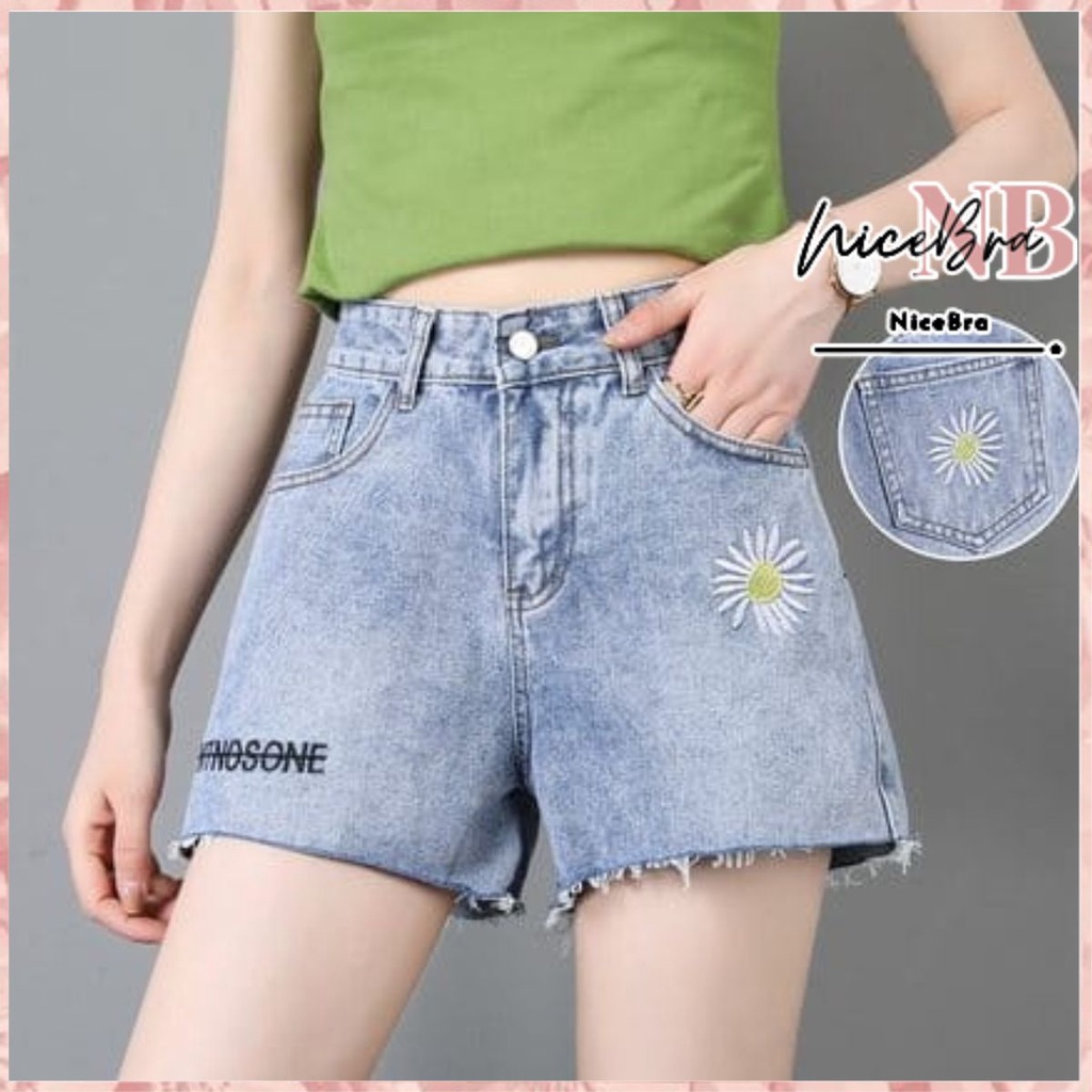 Nicebra Celana Pendek Jeans Wanita Sobek Hotpants Jeans Ripped 4069 -2