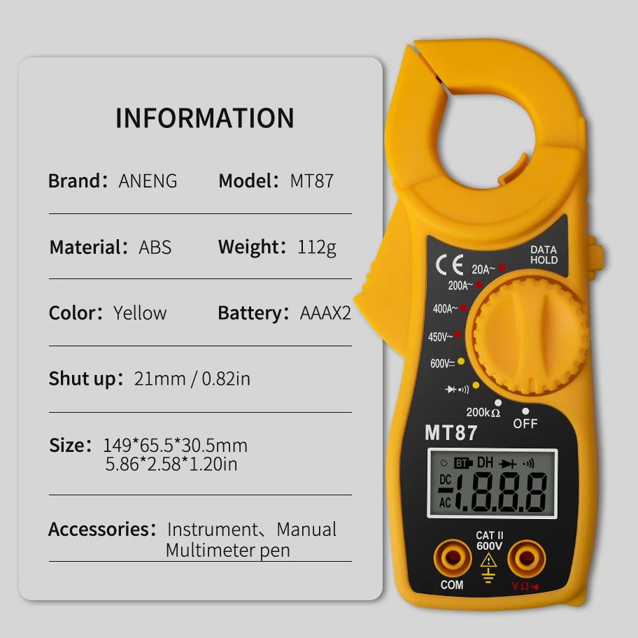 Digital Clamp Meter MT87 Tang Ampere Multimeter MT-87 Kabel Tester Ukur Arus Tegangan Listrik AC DC