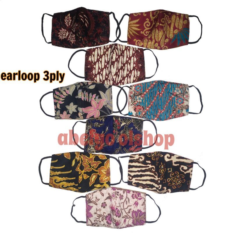 Masker kain earloop 3ply motif batik/ masker kain 3 lapis earloop tali karet