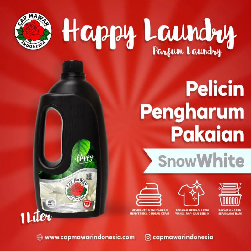 PARFUM HAPPY LAUNDRY AROMA SNOW WHITE (PUTIH) 1 LITER / PELICIN DAN PEWANGI PAKAIAN / PARFUM LAUNDRY