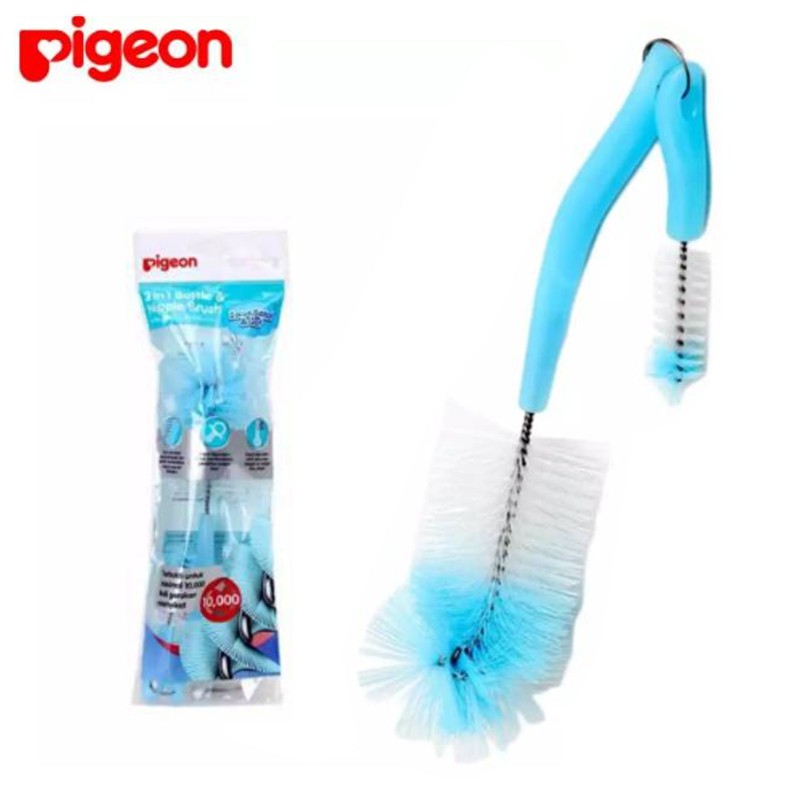 Pigeon Basic 2 In 1 Bottle &amp; Nipple Nylon Brush Sikat Nilon Botol &amp; Dot Susu Bayi