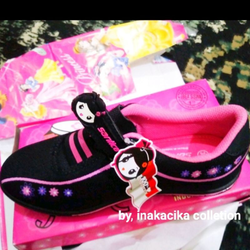 sepatu sekolah anak perempuan cantik Santica michiko minori hitam pink hitam unggu pauD TK SD