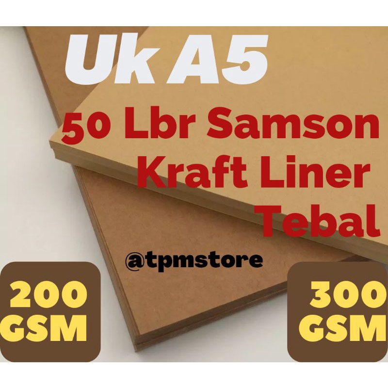 

50 Lembar Kertas Samson Kraft Liner Tebal 200 Gsm 300 Gsm Uk A5 / Crafting brown / Kertas Kraft Cokelat