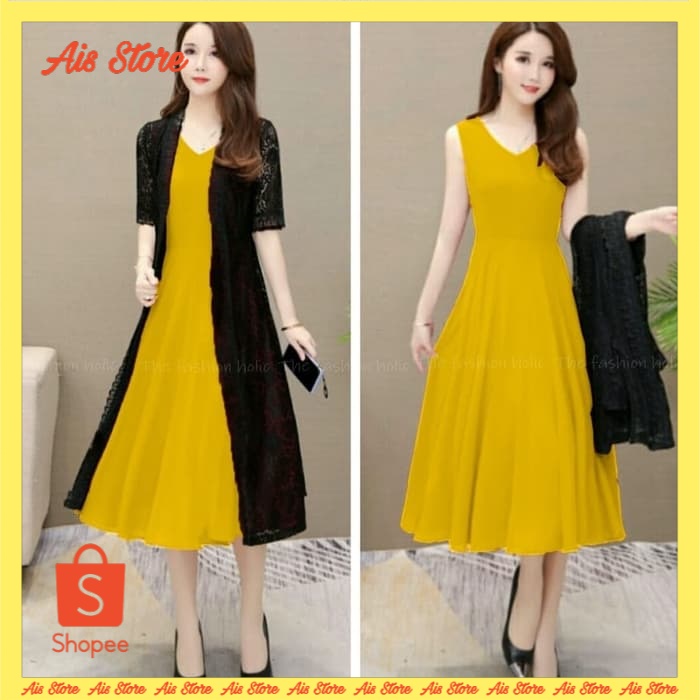 Set Setelan Baju Wanita 2in1 set Maxi dress import korea Stelan Wanita kekinian gaun pesta kondangan