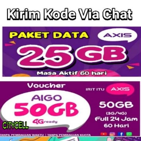 Voucher AXIS 25GB / 50GB 60 Hari - Kirim Kode Via Chat