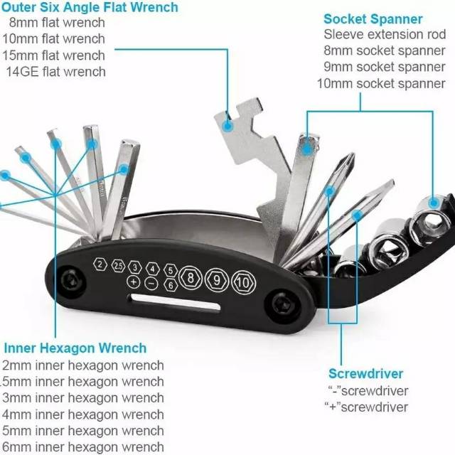 Multi Hand tool Socket Wrench Hexagon Obeng Kunci L Portable 15 in 1