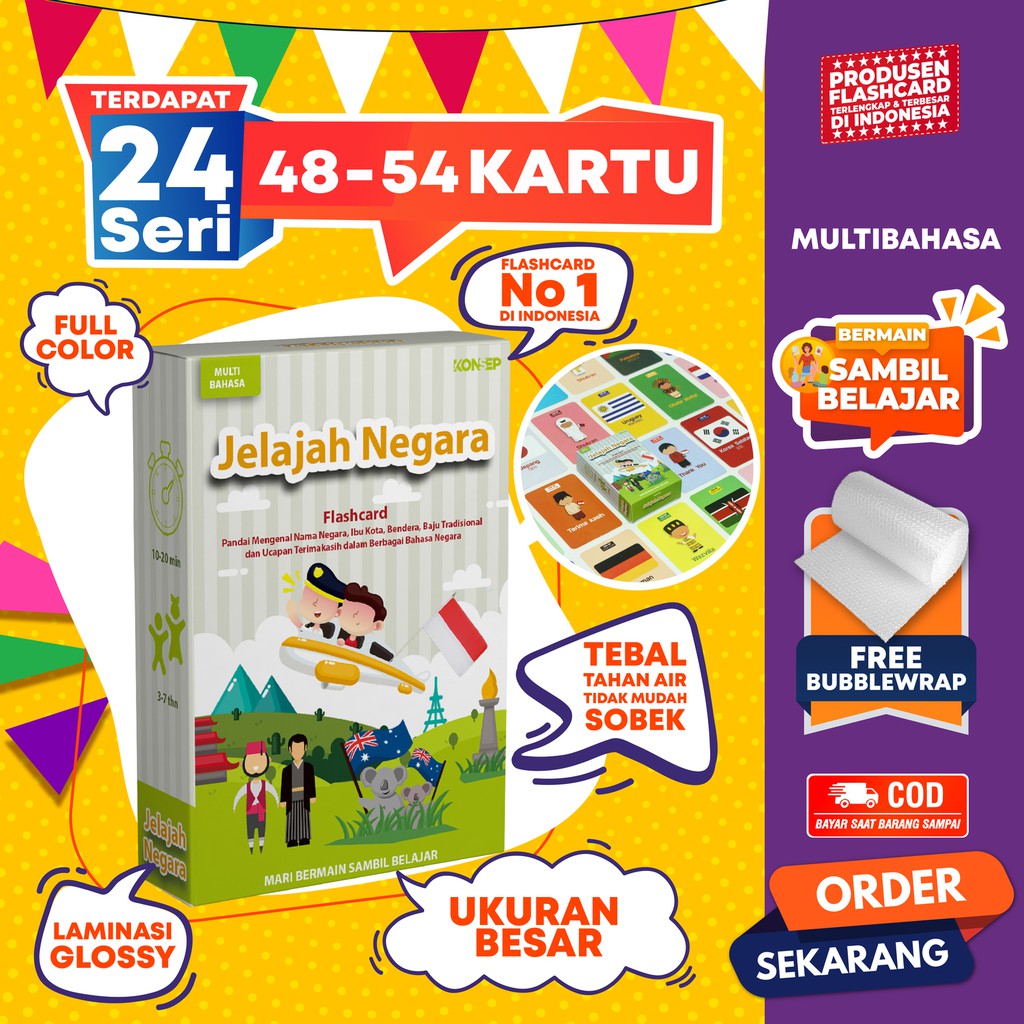 [1KG=10PCS] Konsep Flashcard Jelajah Negara / Flash Card / Mainan Edukasi Kartu Pintar Anak