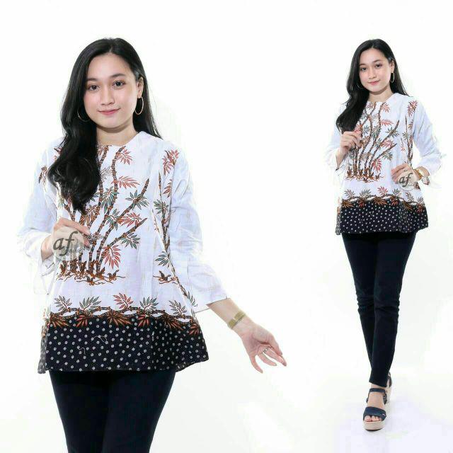 tey-17 Batik wanita ASJ SA HRB026 Kenongo Kemeja Tosca Pendek-No 9 Bambu putih